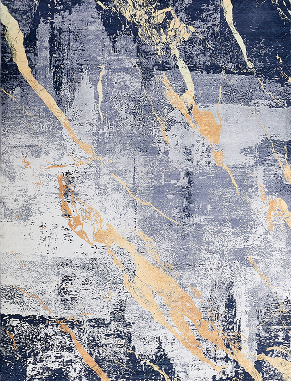 4' x 6' Blue and Yellow Abstract Shag Printed Washable Non Skid Area Rug