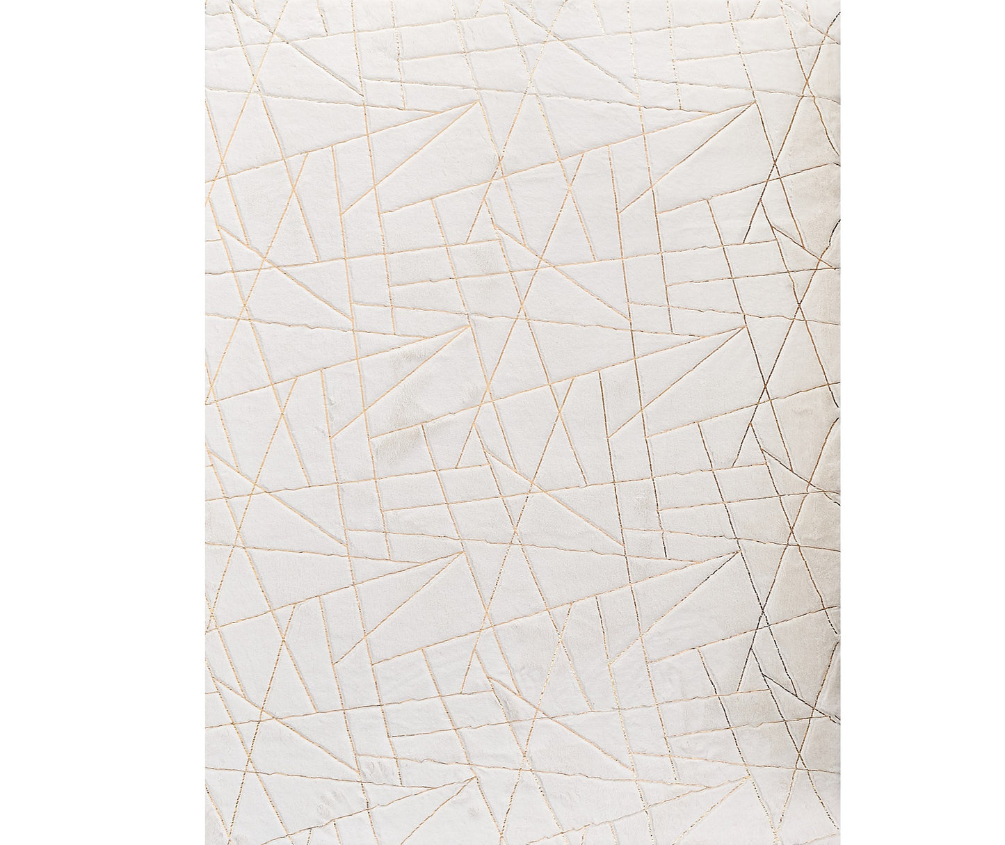 3' X 5' White and Gold Faux Fur Abstract Shag Non Skid Area Rug