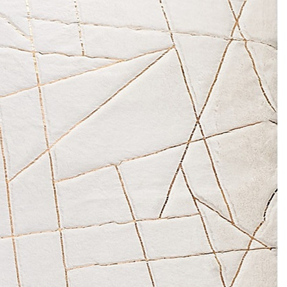 3' X 5' White and Gold Faux Fur Abstract Shag Non Skid Area Rug