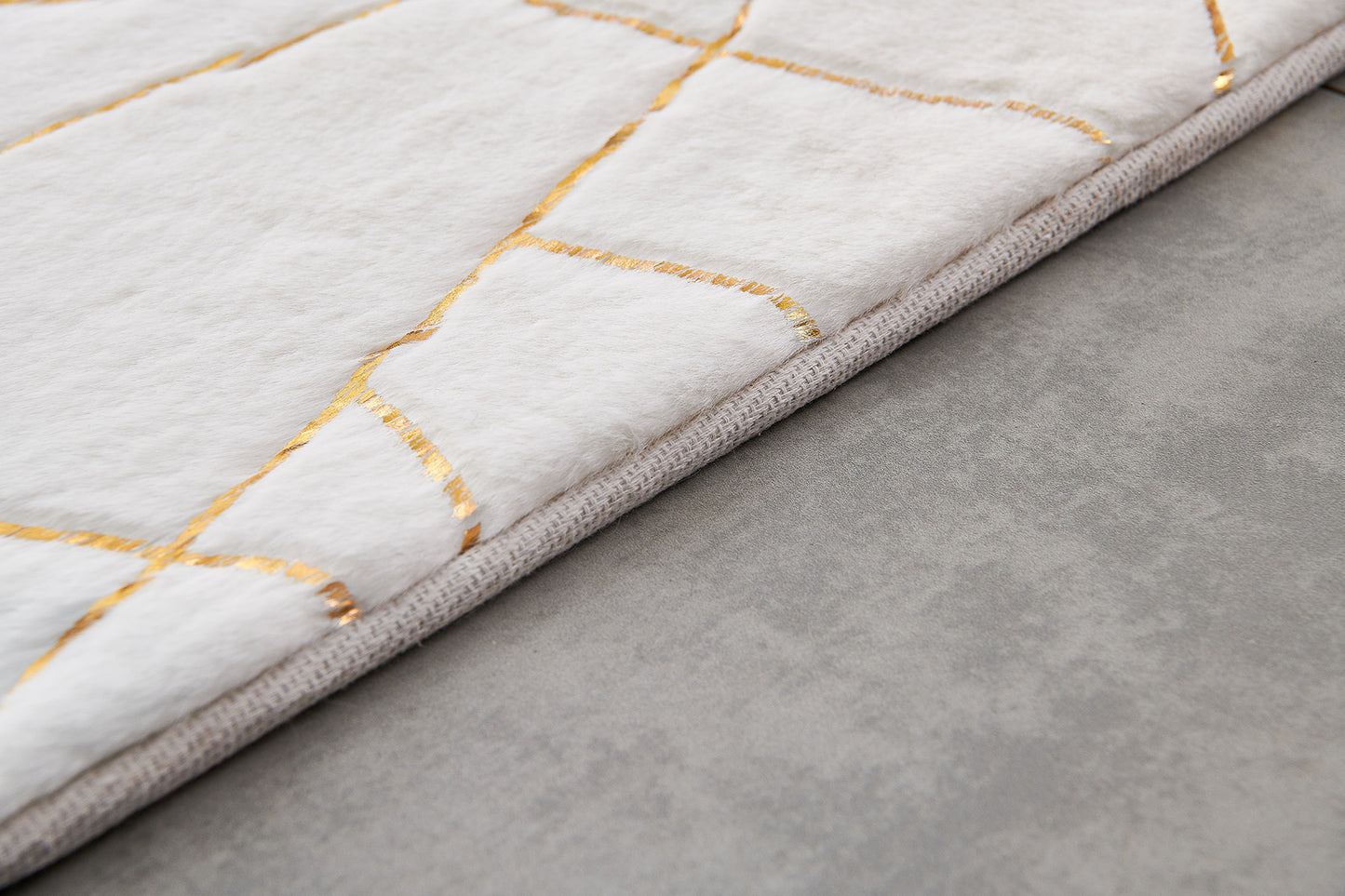 3' X 5' White and Gold Faux Fur Abstract Shag Non Skid Area Rug