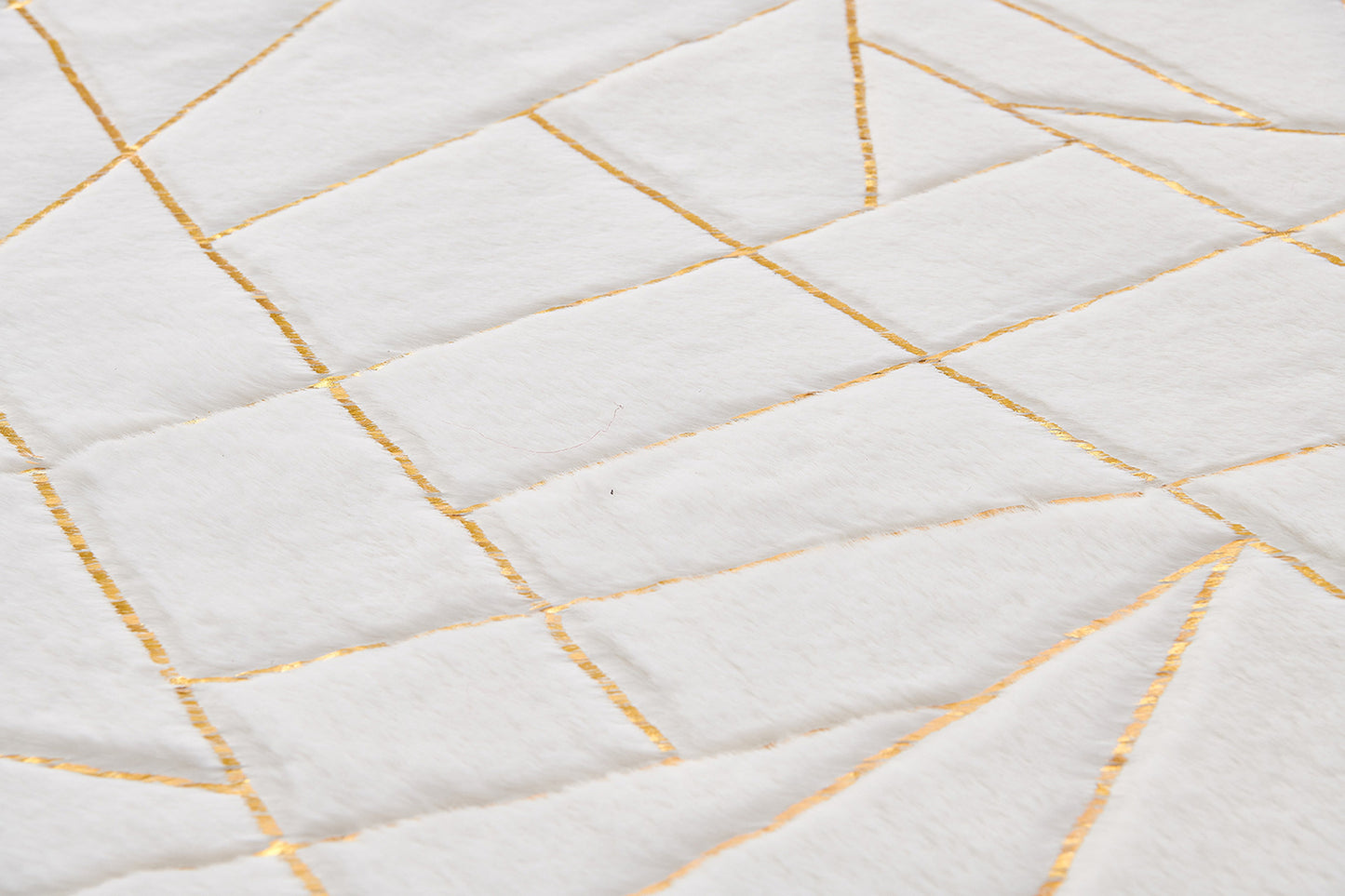 3' X 5' White and Gold Faux Fur Abstract Shag Non Skid Area Rug