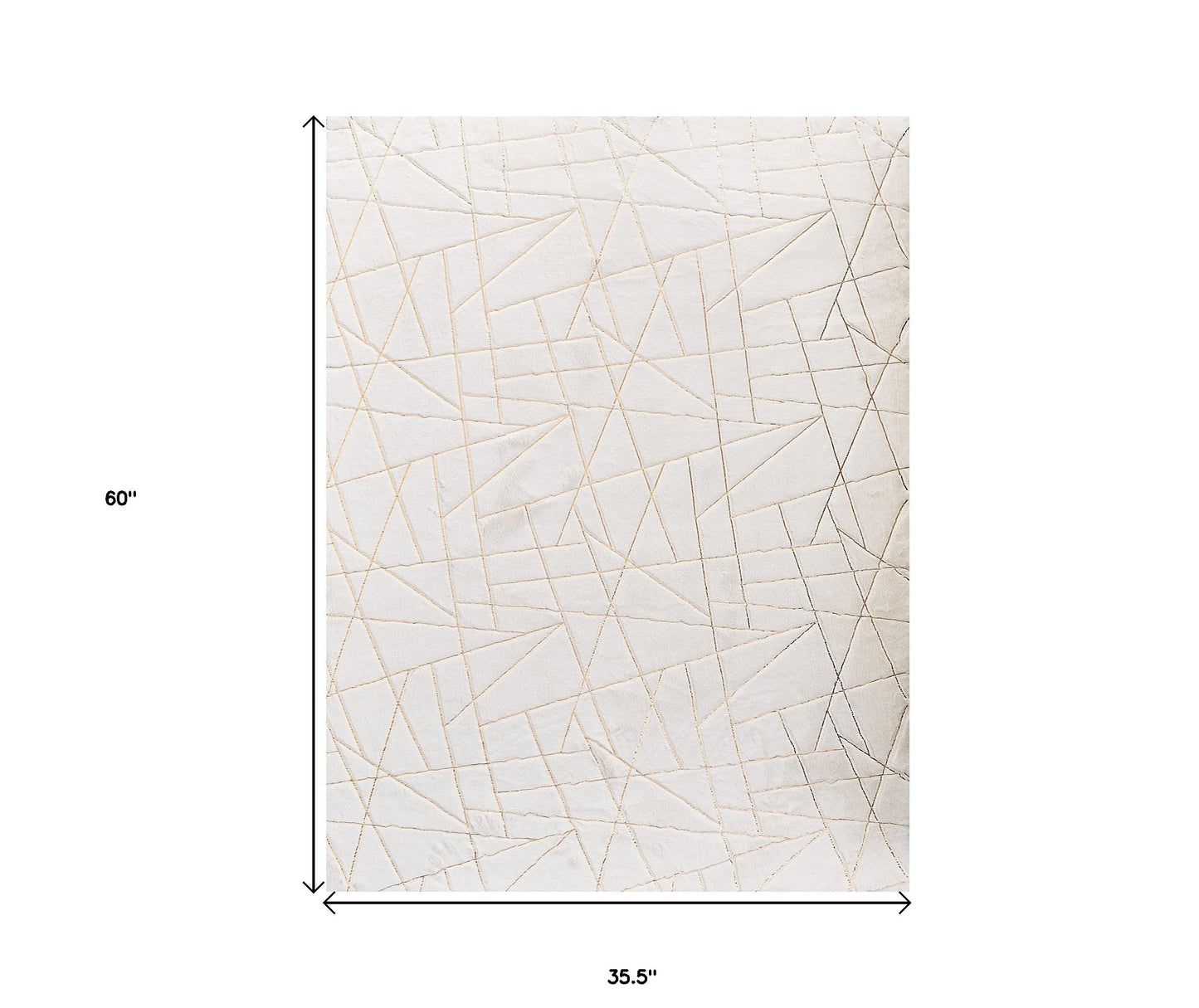 3' X 5' White and Gold Faux Fur Abstract Shag Non Skid Area Rug