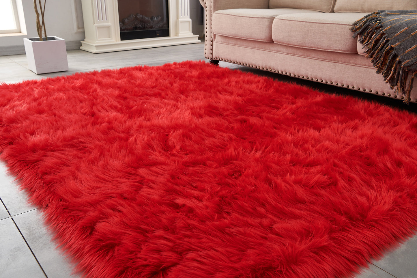 5' x 7' Red Faux Fur Shag Sheepskin Washable Area Rug