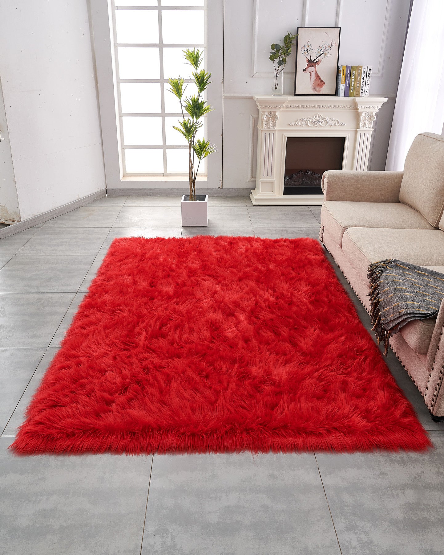 5' x 7' Red Faux Fur Shag Sheepskin Washable Area Rug
