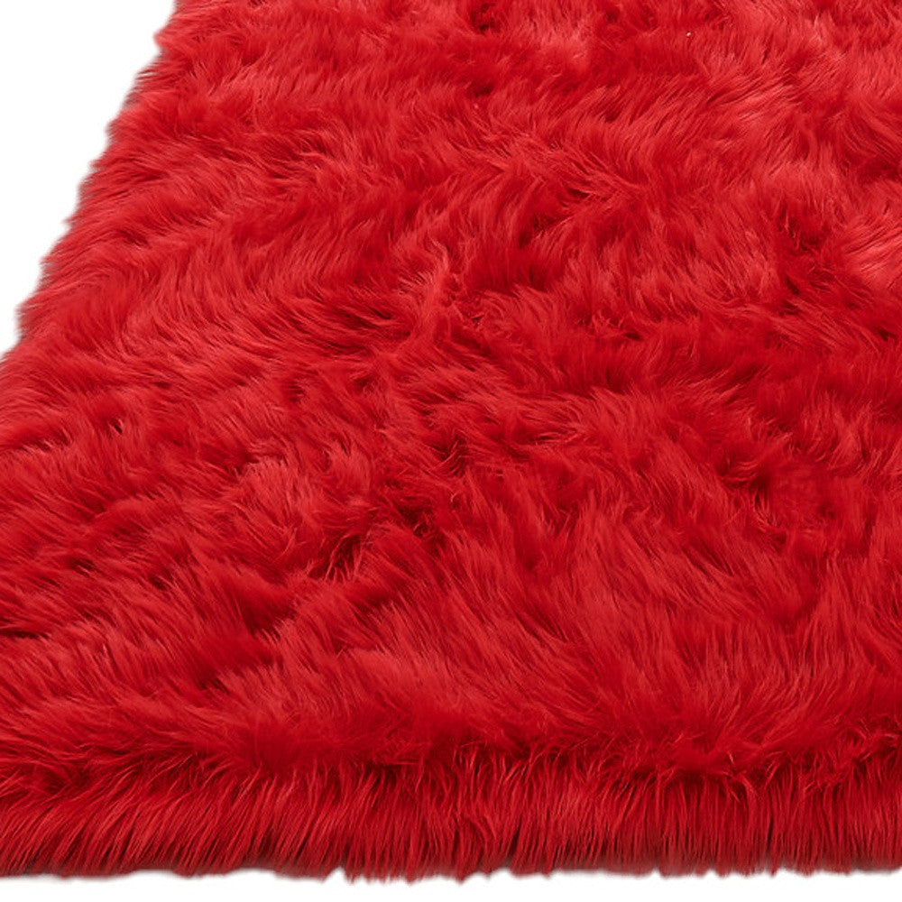 5' x 7' Red Faux Fur Shag Sheepskin Washable Area Rug