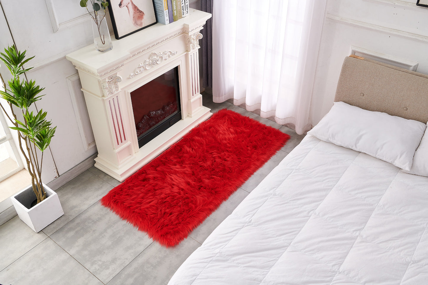 5' x 7' Red Faux Fur Shag Sheepskin Washable Area Rug