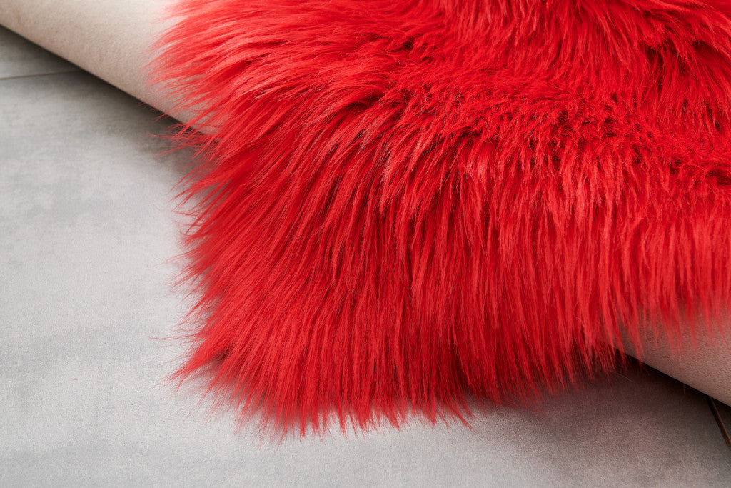 5' x 7' Red Faux Fur Shag Sheepskin Washable Area Rug