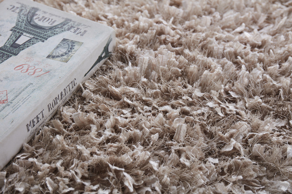 8' x 11' Beige Shag Hand Tufted Area Rug