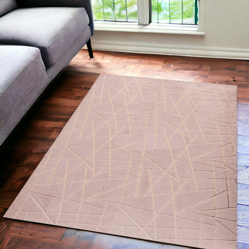 6' x 9' Pink and Gold Faux Fur Abstract Shag Non Skid Area Rug