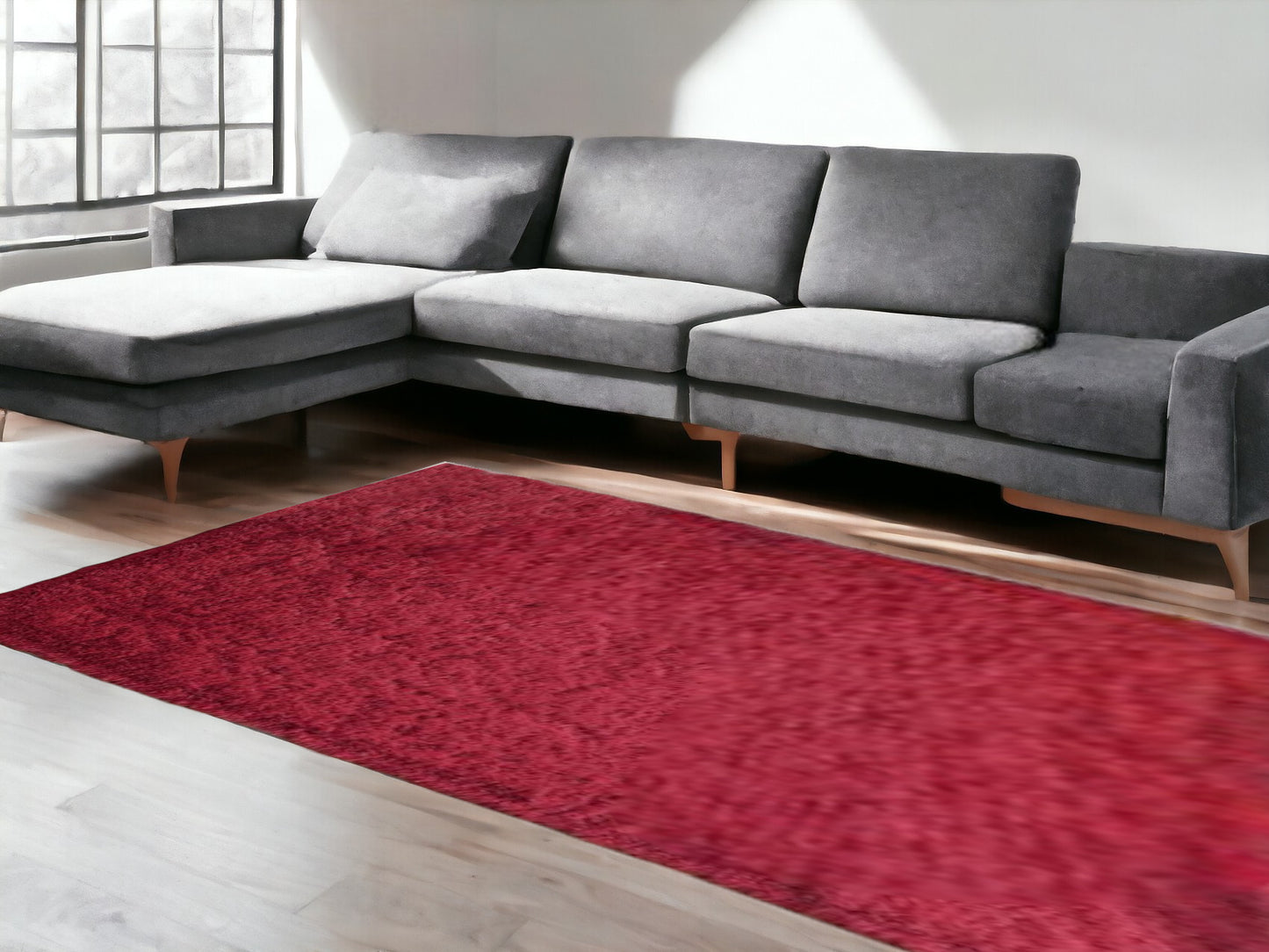 8' x 11' Red Shag Hand Tufted Area Rug