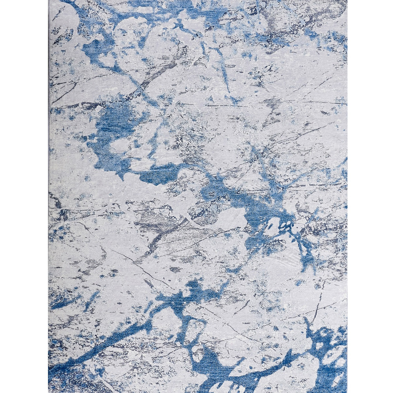 2' x 3' Blue and Silver Abstract Shag Printed Washable Non Skid Area Rug