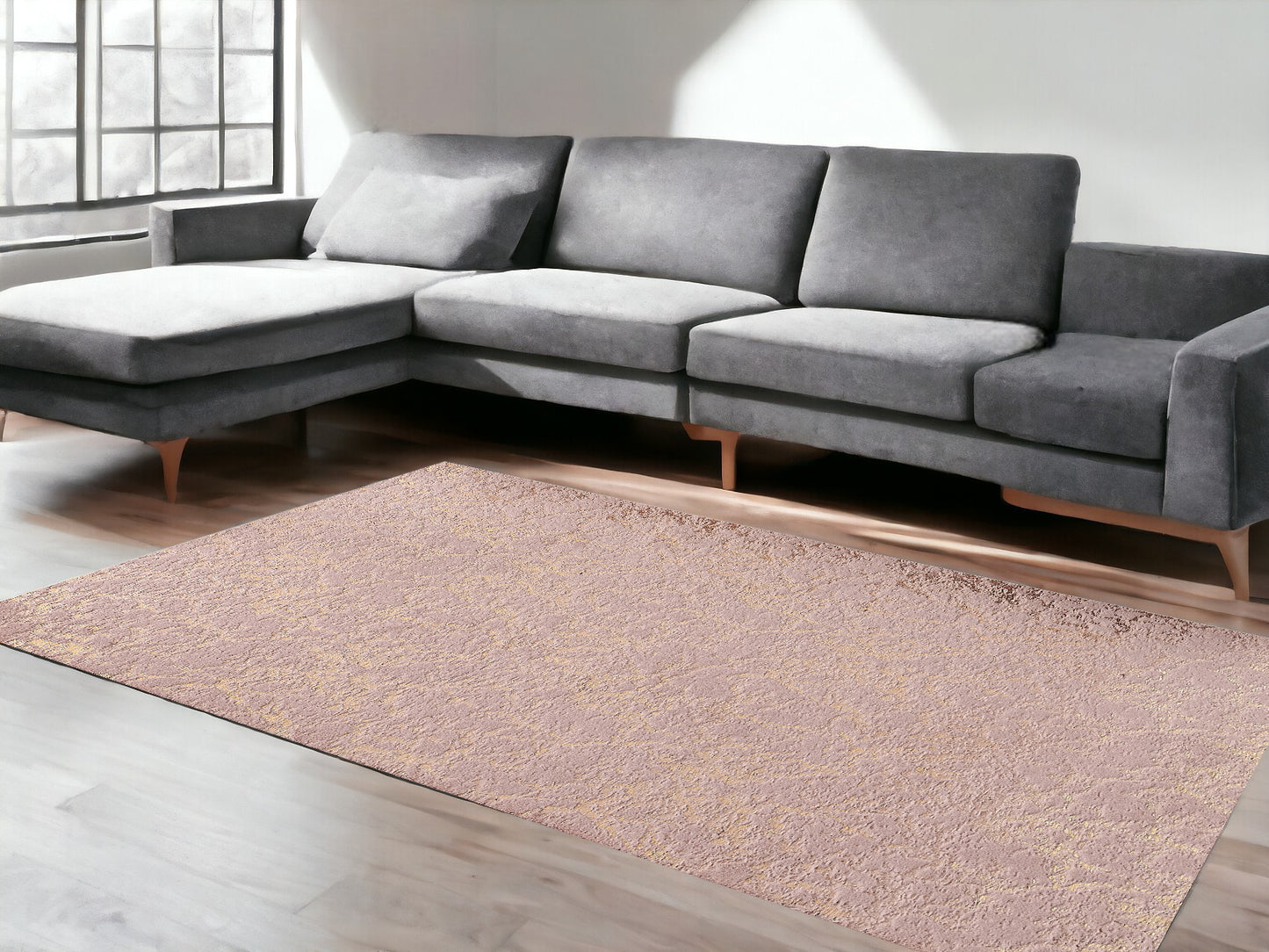 6' x 9' Pink and Gold Faux Fur Abstract Shag Non Skid Area Rug