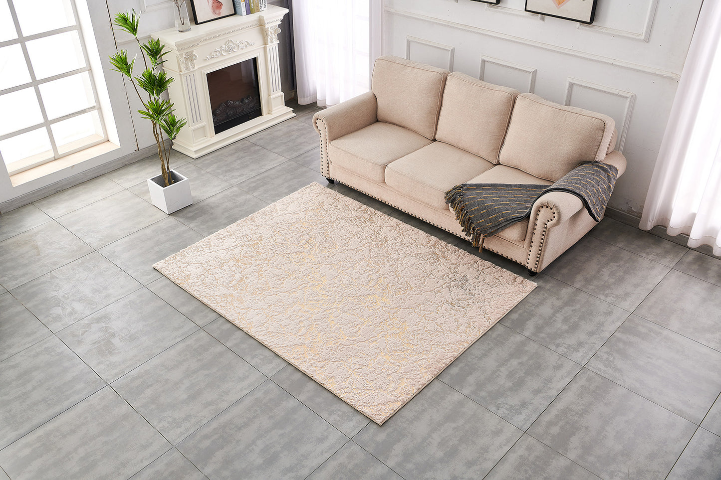 6' x 9' Pink and Gold Faux Fur Abstract Shag Non Skid Area Rug