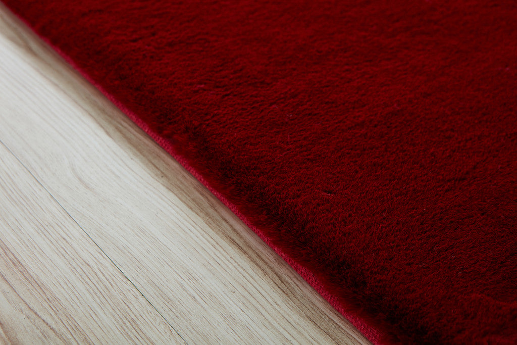 5' x 8' Red Faux Fur Shag Washable Non Skid Area Rug