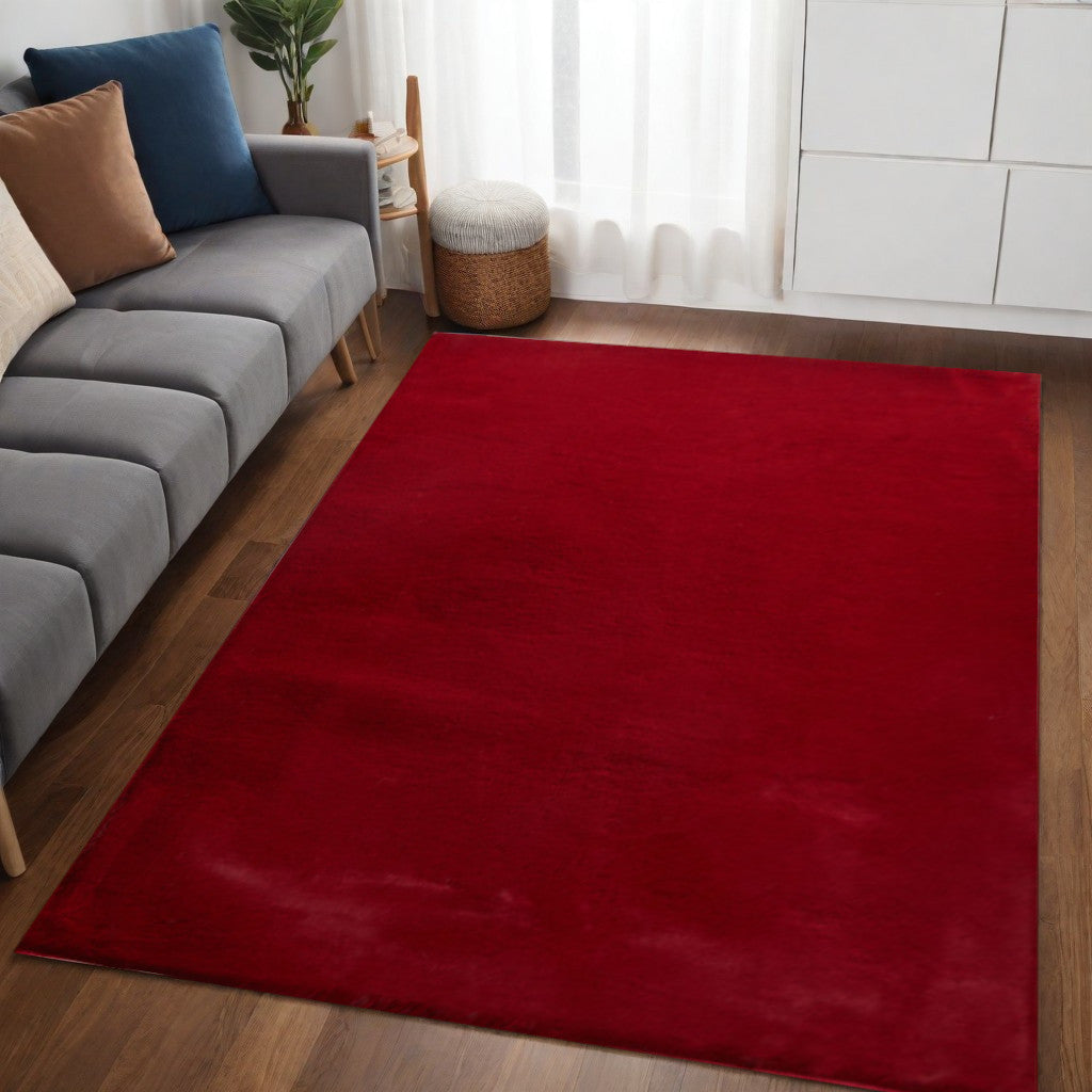 5' x 8' Red Faux Fur Shag Washable Non Skid Area Rug