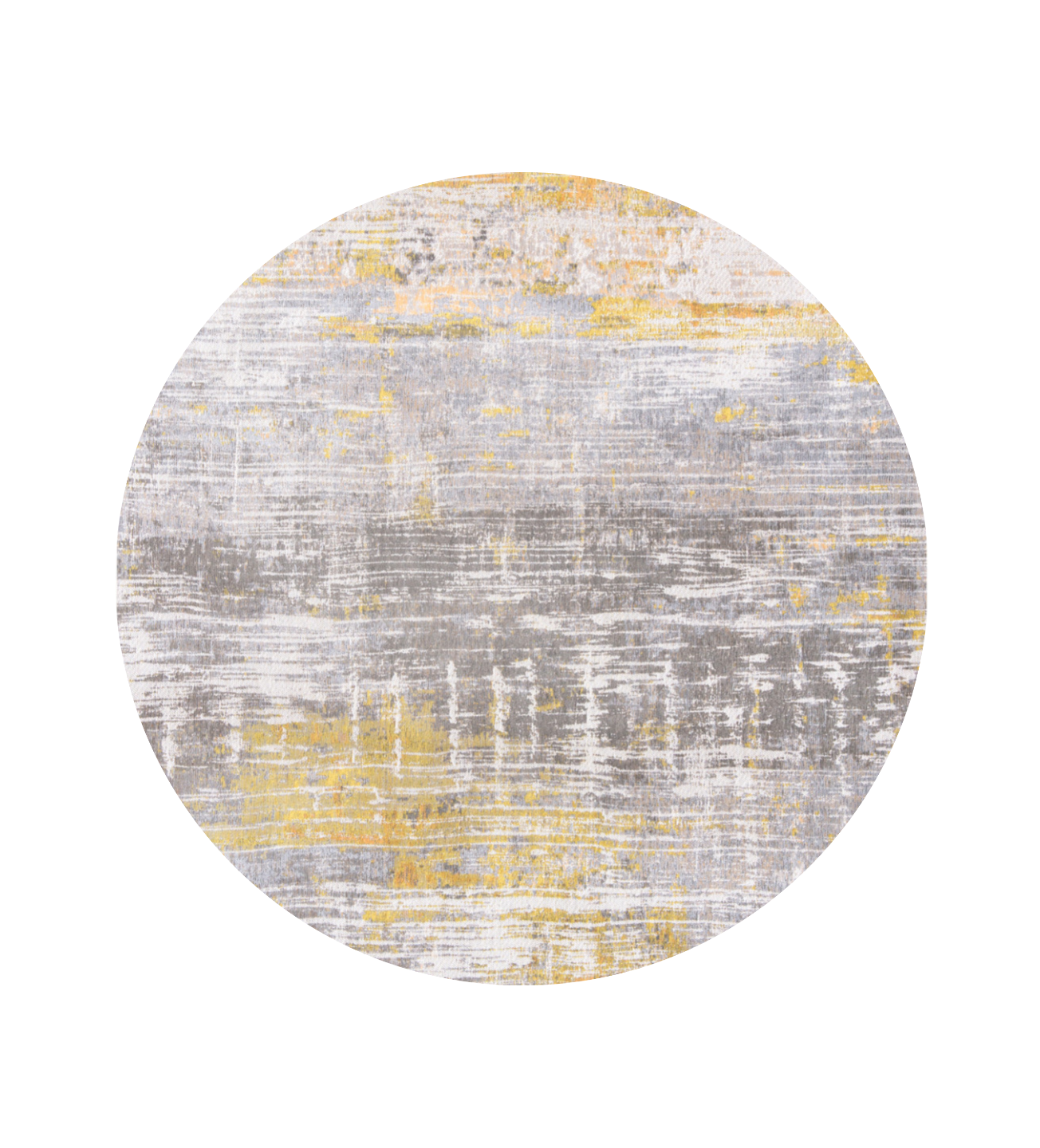 5' Gray and Yellow Round Abstract Non Skid Area Rug