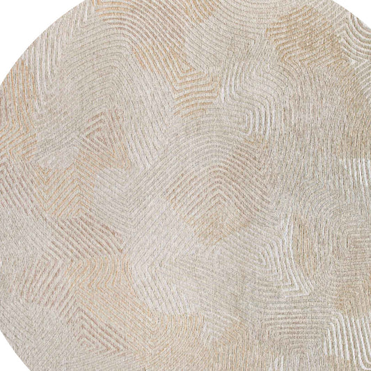 5' Beige and White Round Abstract Non Skid Area Rug