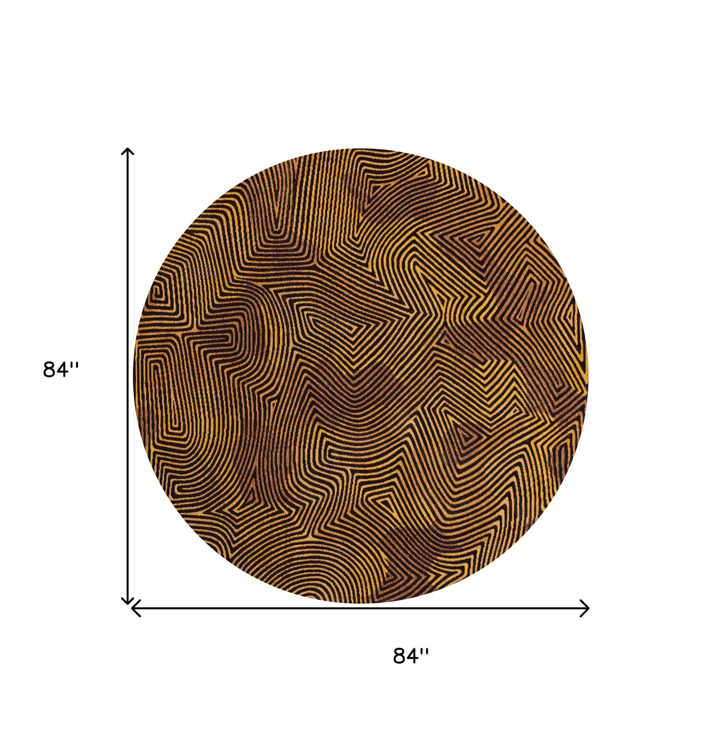 8' Black and Gold Round Abstract Non Skid Area Rug