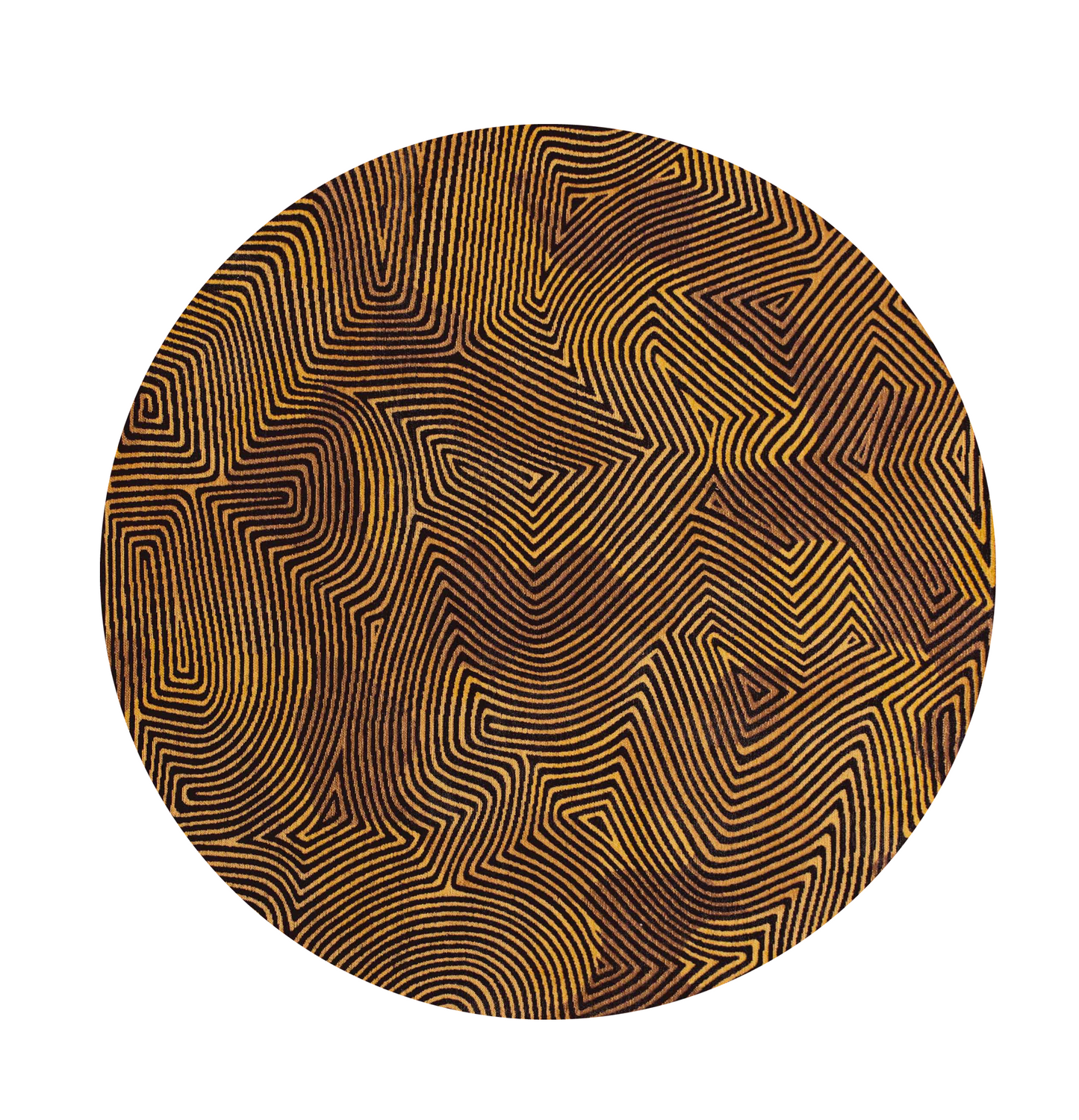 8' Black and Gold Round Abstract Non Skid Area Rug
