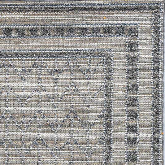 5'X8' Grey Machine Woven Uv Treated Bordered Indoor Outdoor Area Rug