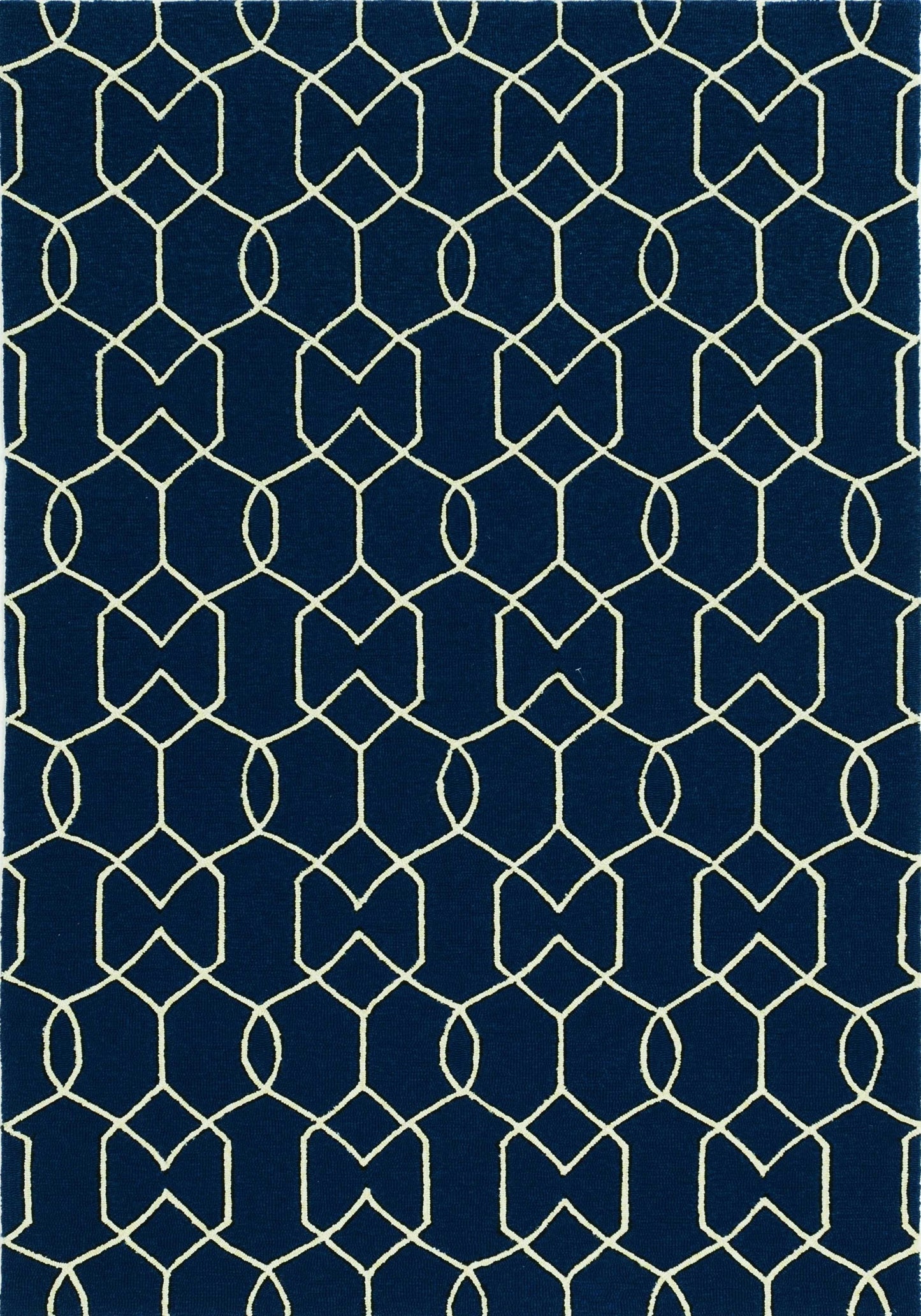 8'X11' Navy Blue Hand Hooked Uv Treated Trellis Indoor Outdoor Area Rug