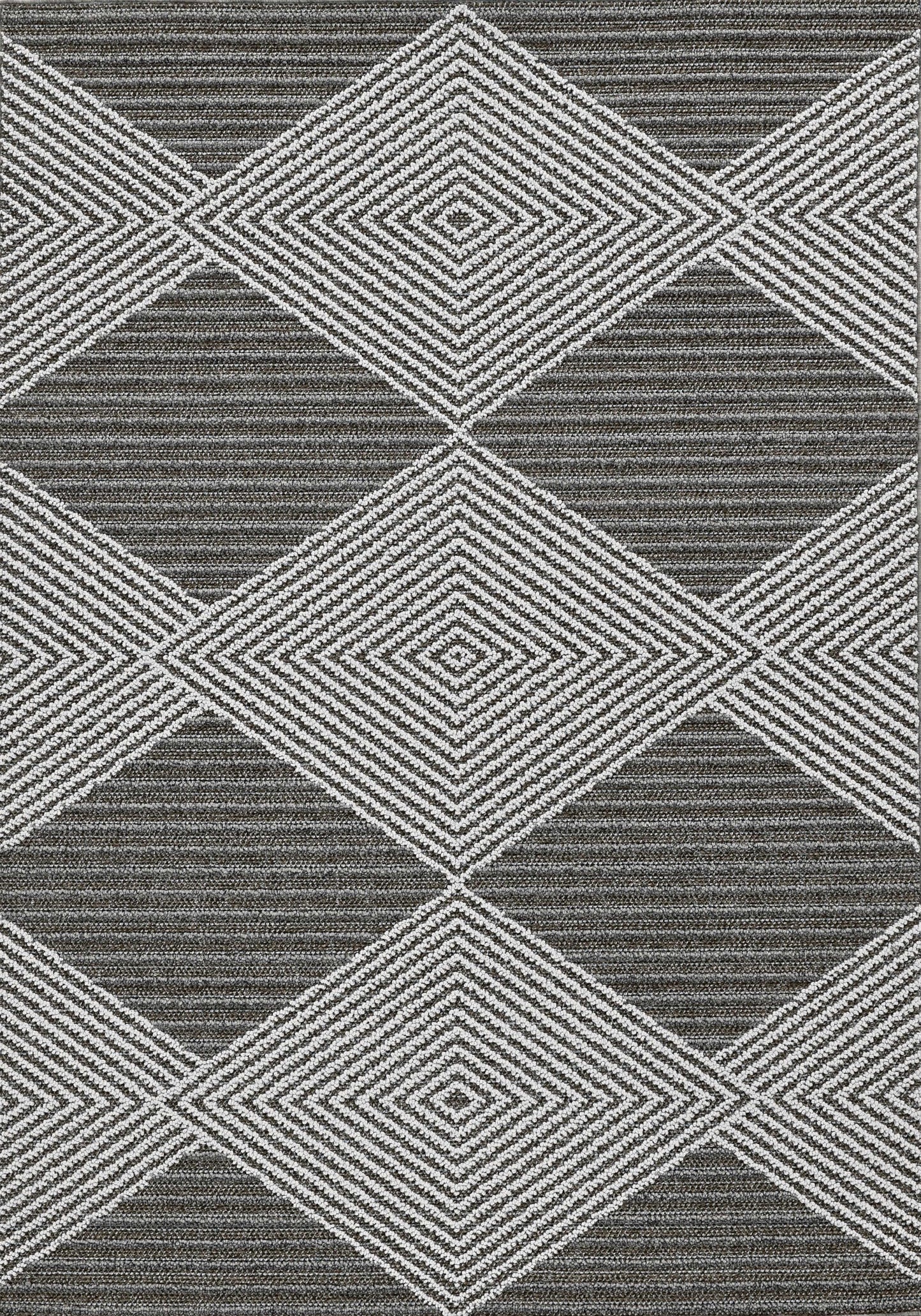 7' X 9' Grey Or Ivory Geometric Diamonds Indoor Outdoor Area Rug
