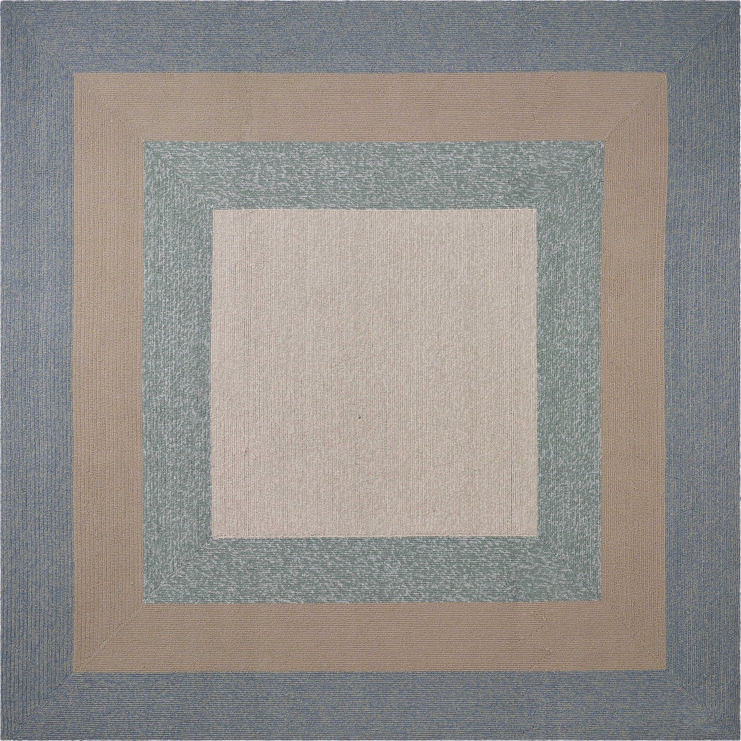 3'X5' Spa Blue Beige Hand Hooked Uv Treated Bordered Indoor Outdoor Area Rug
