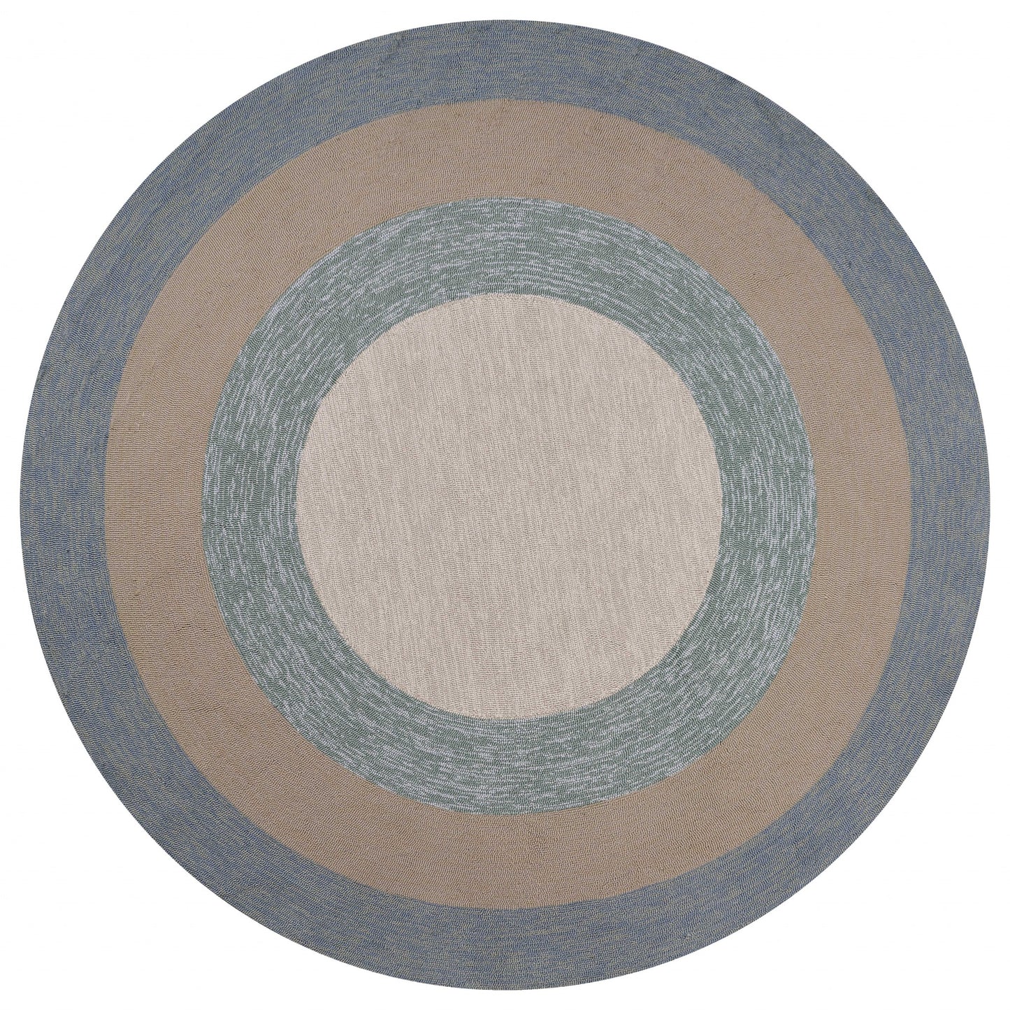 3'X5' Spa Blue Beige Hand Hooked Uv Treated Bordered Indoor Outdoor Area Rug