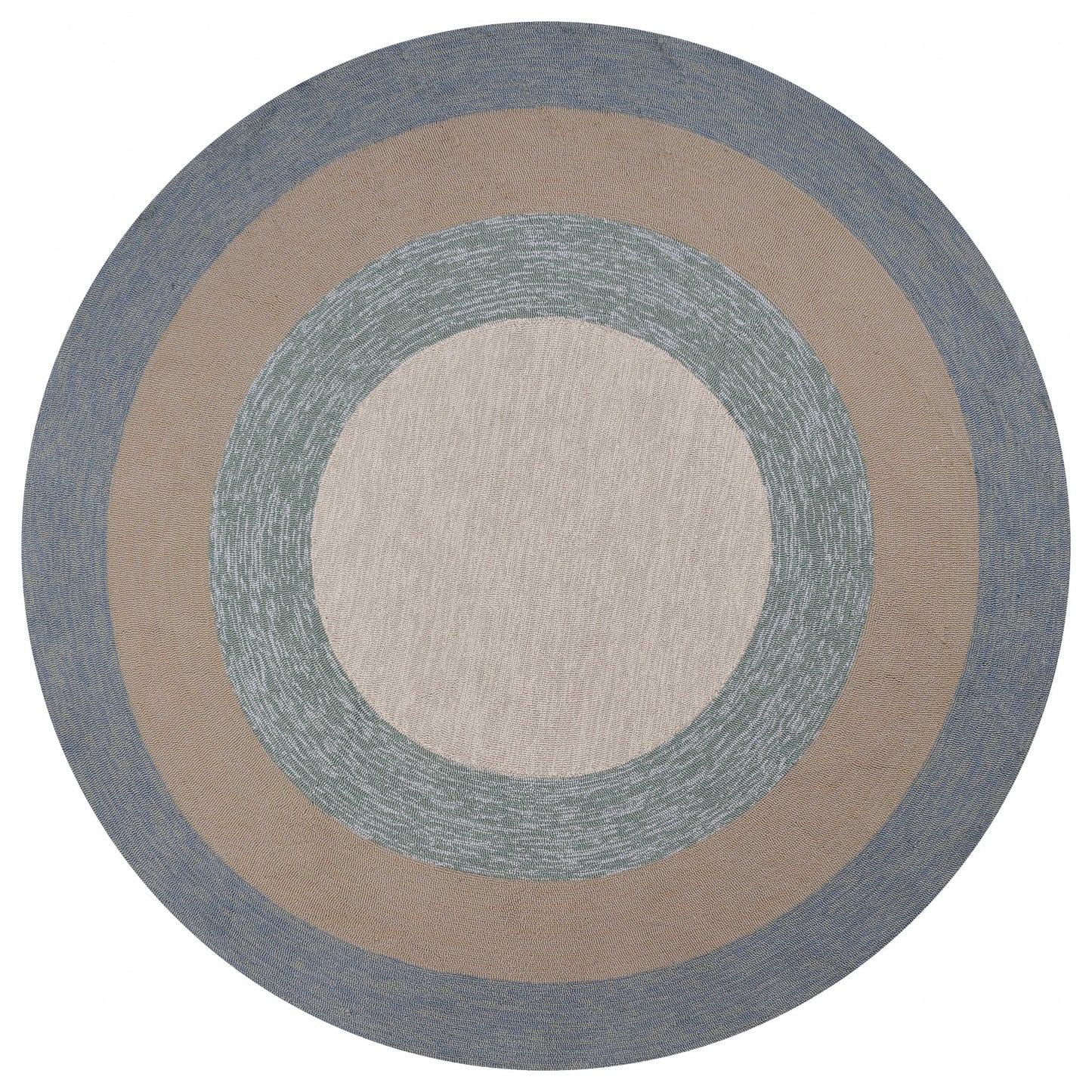 3'X5' Spa Blue Beige Hand Hooked Uv Treated Bordered Indoor Outdoor Area Rug