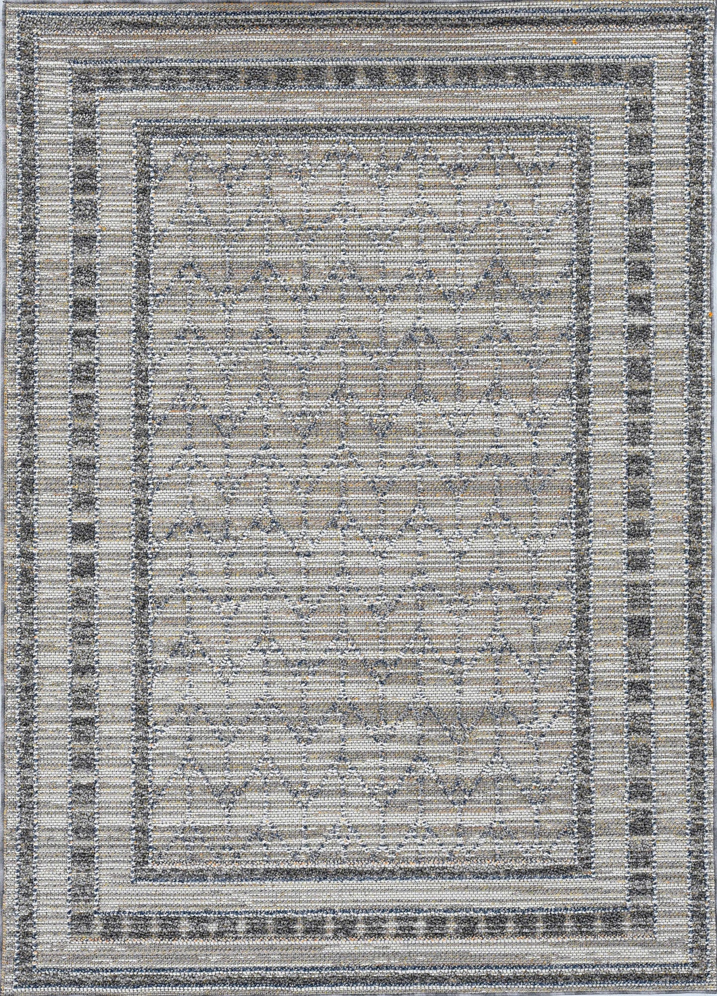 4'X6' Grey Machine Woven Uv Treated Bordered Chevron Indoor Outdoor Area Rug