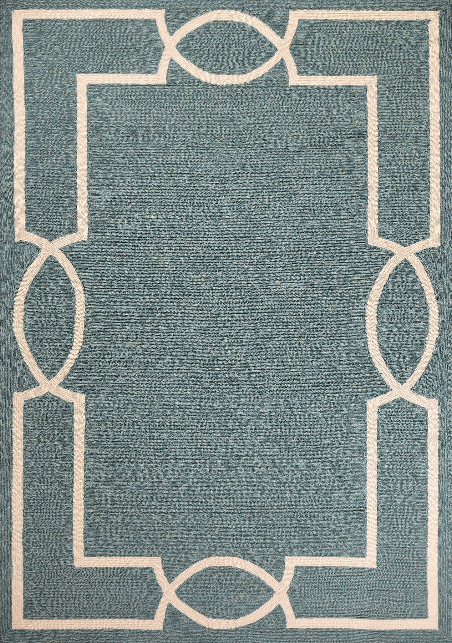 3'X5' Spa Blue Hand Hooked Uv Treated Bordered Indoor Outdoor Area Rug