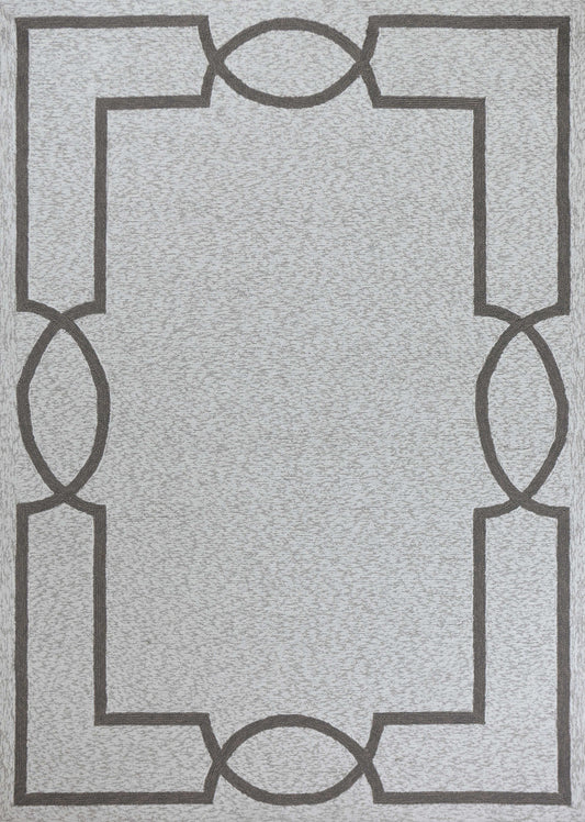3'X5' Ivory Hand Hooked Uv Treated Bordered Indoor Outdoor Area Rug