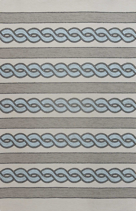 5'X7' Ivory Spa Hand Hooked Uv Treated Cable Stitch Indoor Outdoor Area Rug