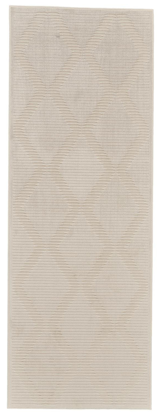 8' Ivory and Tan Geometric Power Loom Runner Rug