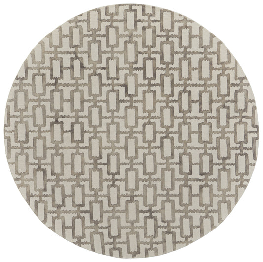 10' Ivory and Tan Round Trellis Hand Tufted Area Rug