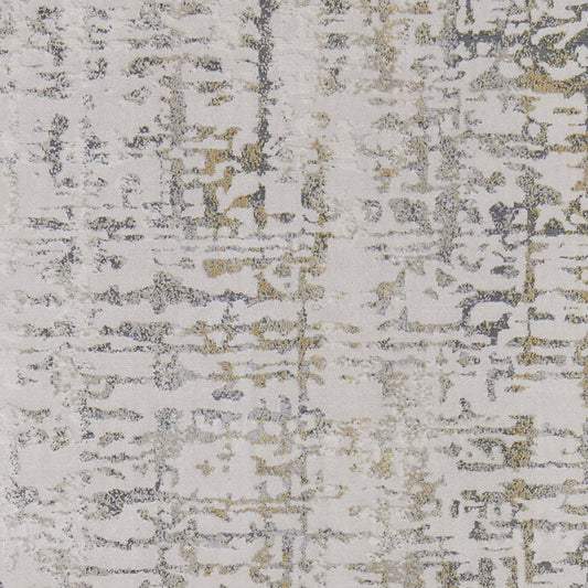 8' Ivory and Gray Abstract Distressed Runner Rug