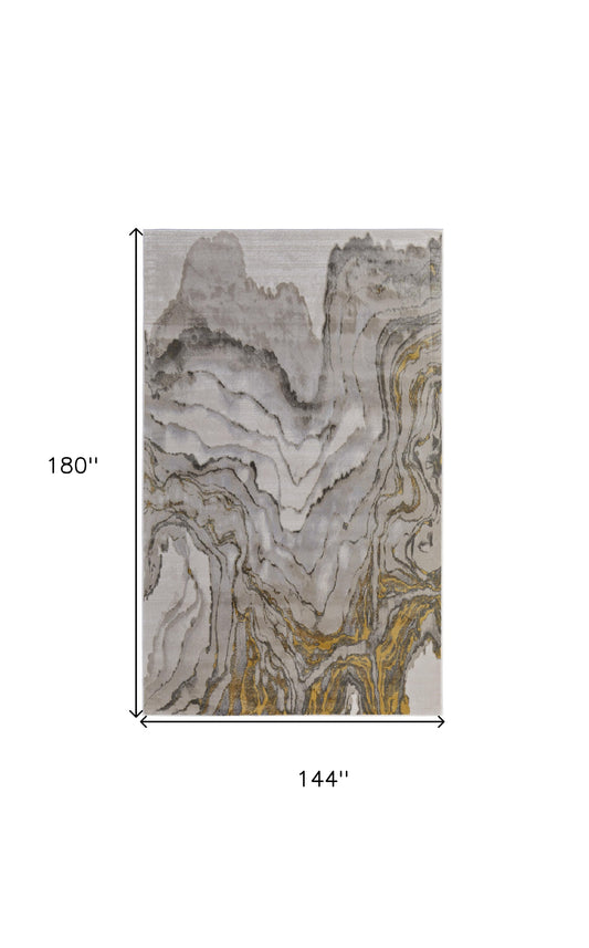 12' x 15' Gold and Ivory Abstract Area Rug