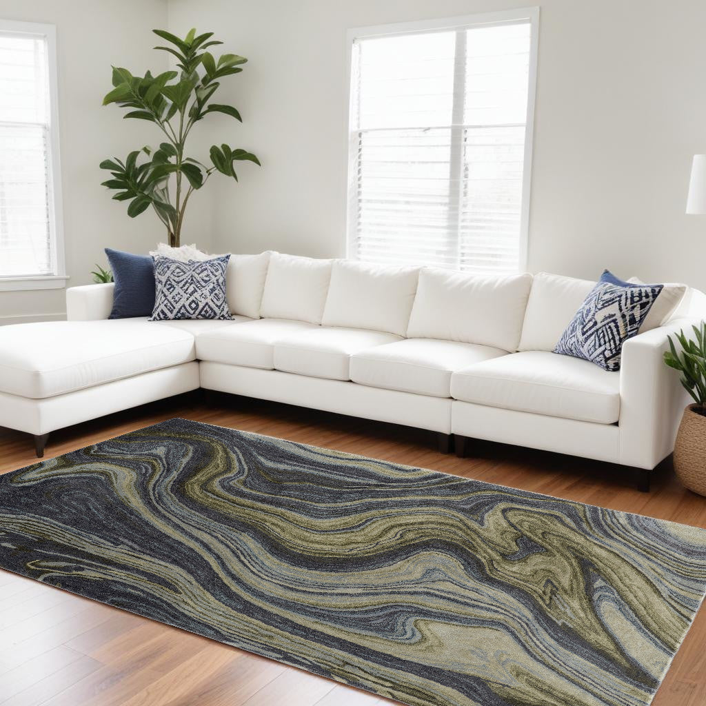8' x 10' Blue and Green Abstract Hand Tufted Area Rug