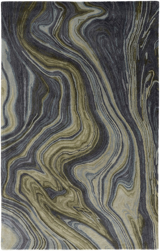 4' x 6' Blue and Green Abstract Hand Tufted Area Rug