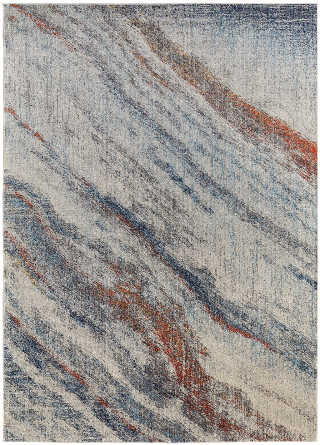 7' x 10' Ivory Blue and Orange Abstract Power Loom Area Rug