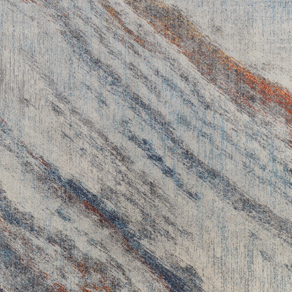 7' x 10' Ivory Blue and Orange Abstract Power Loom Area Rug