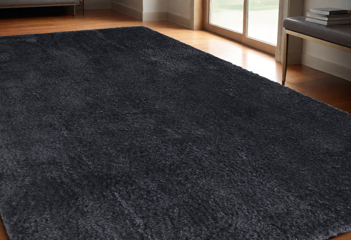 5' x 8' Black Shag Power Loom Area Rug