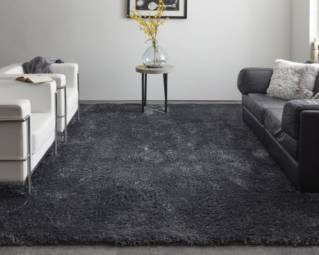 5' x 8' Black Shag Power Loom Area Rug