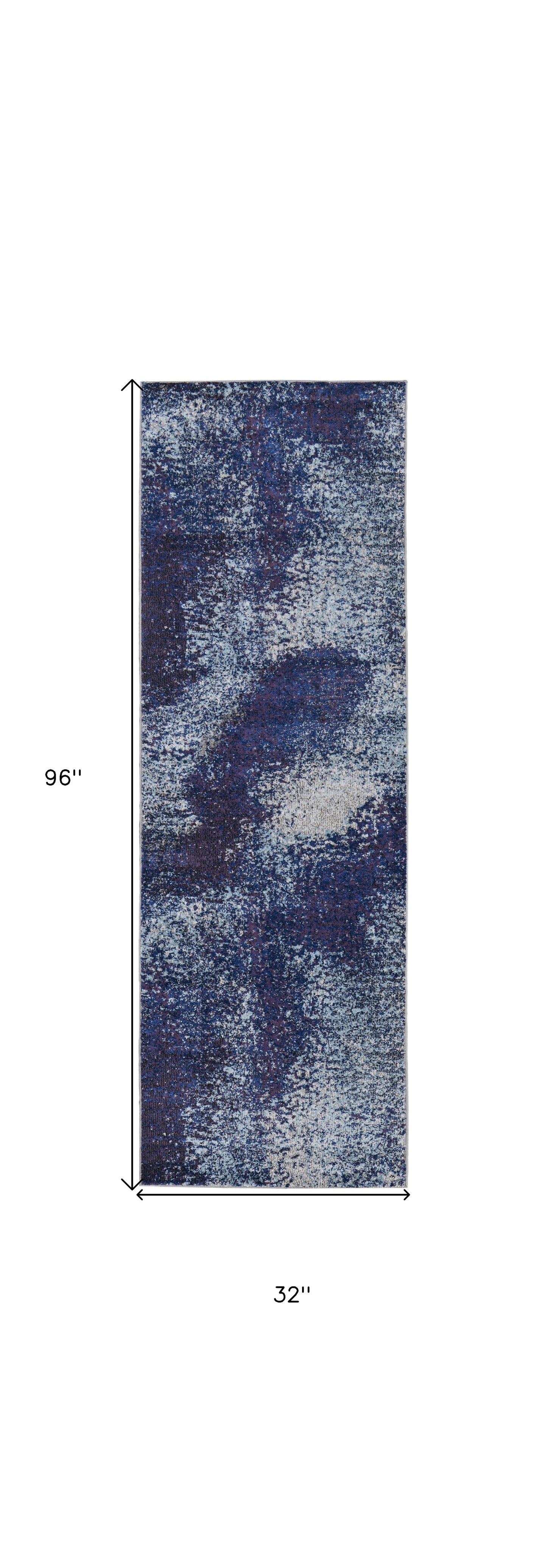 8' Blue and Purple Abstract Power Loom Runner Rug