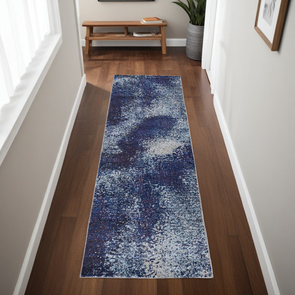 8' Blue and Purple Abstract Power Loom Runner Rug