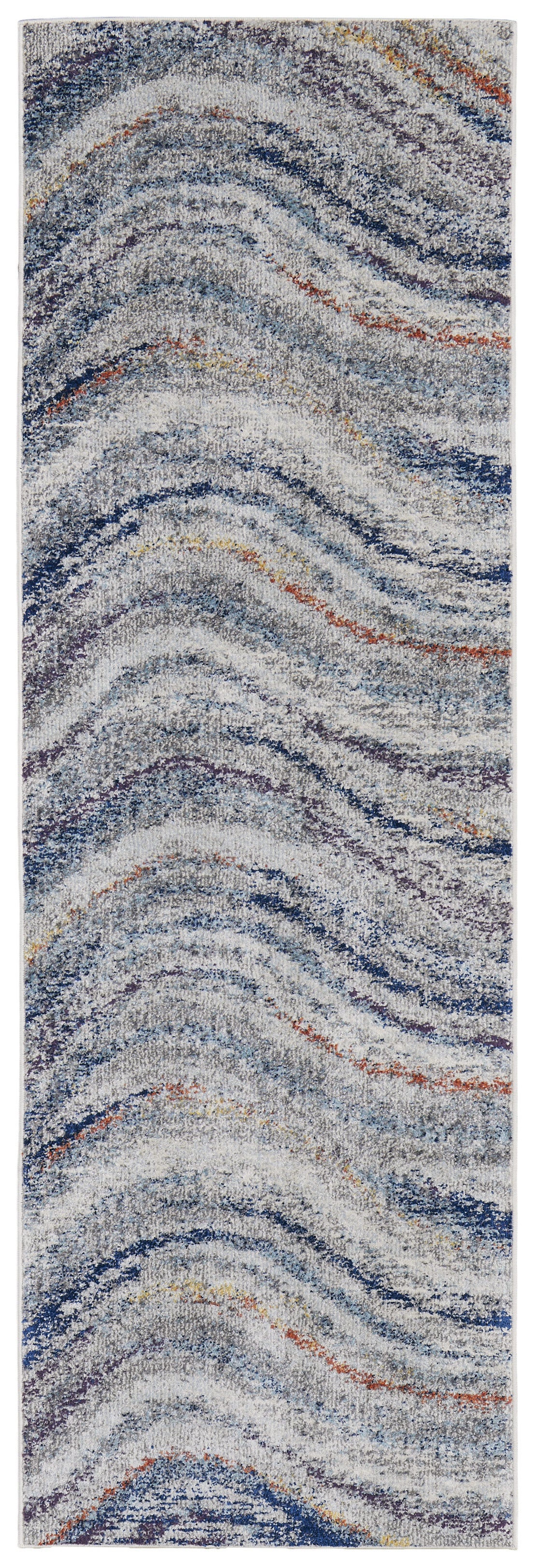 8' Blue and Gray Abstract Power Loom Runner Rug