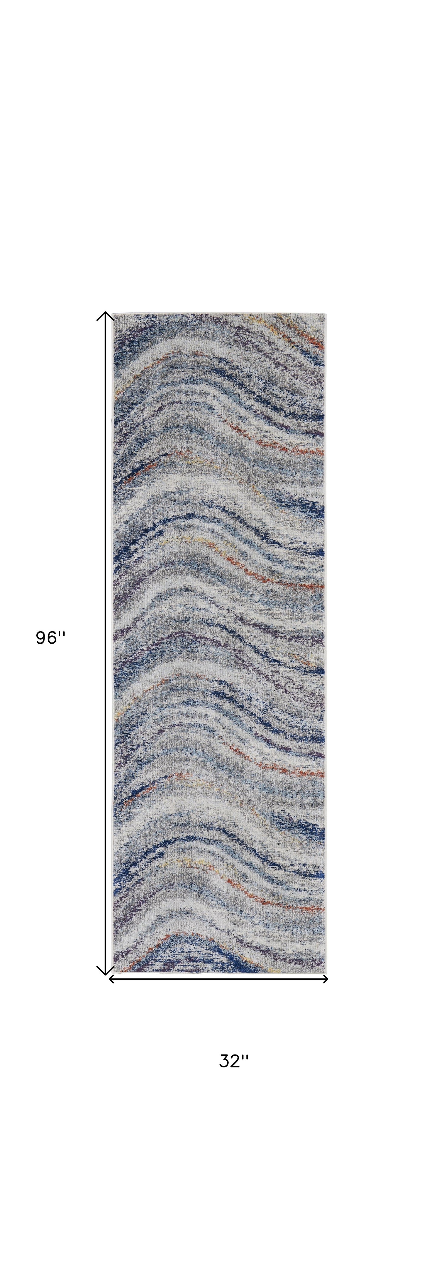 8' Blue and Gray Abstract Power Loom Runner Rug
