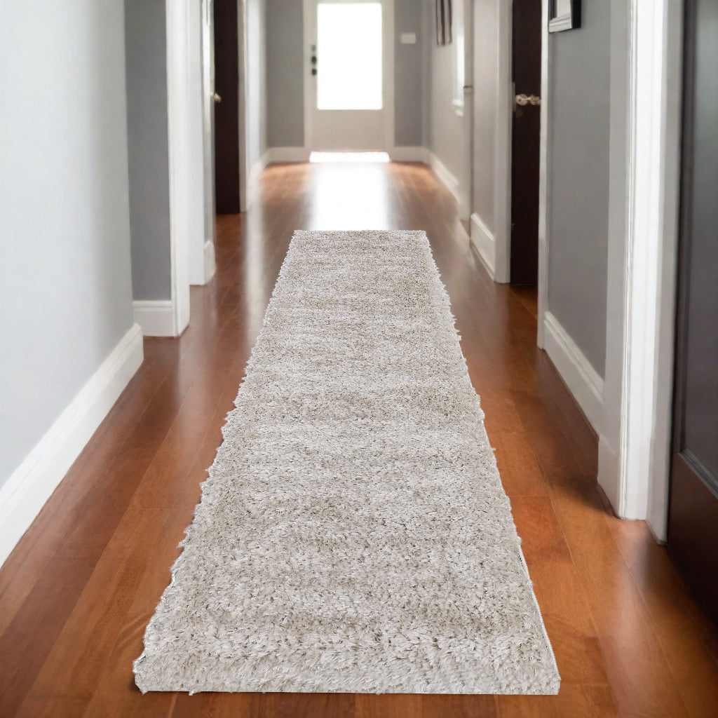 8' Ivory Shag Power Loom Runner Rug