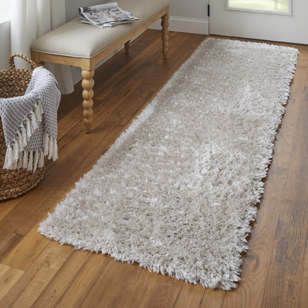 8' Ivory Shag Power Loom Runner Rug