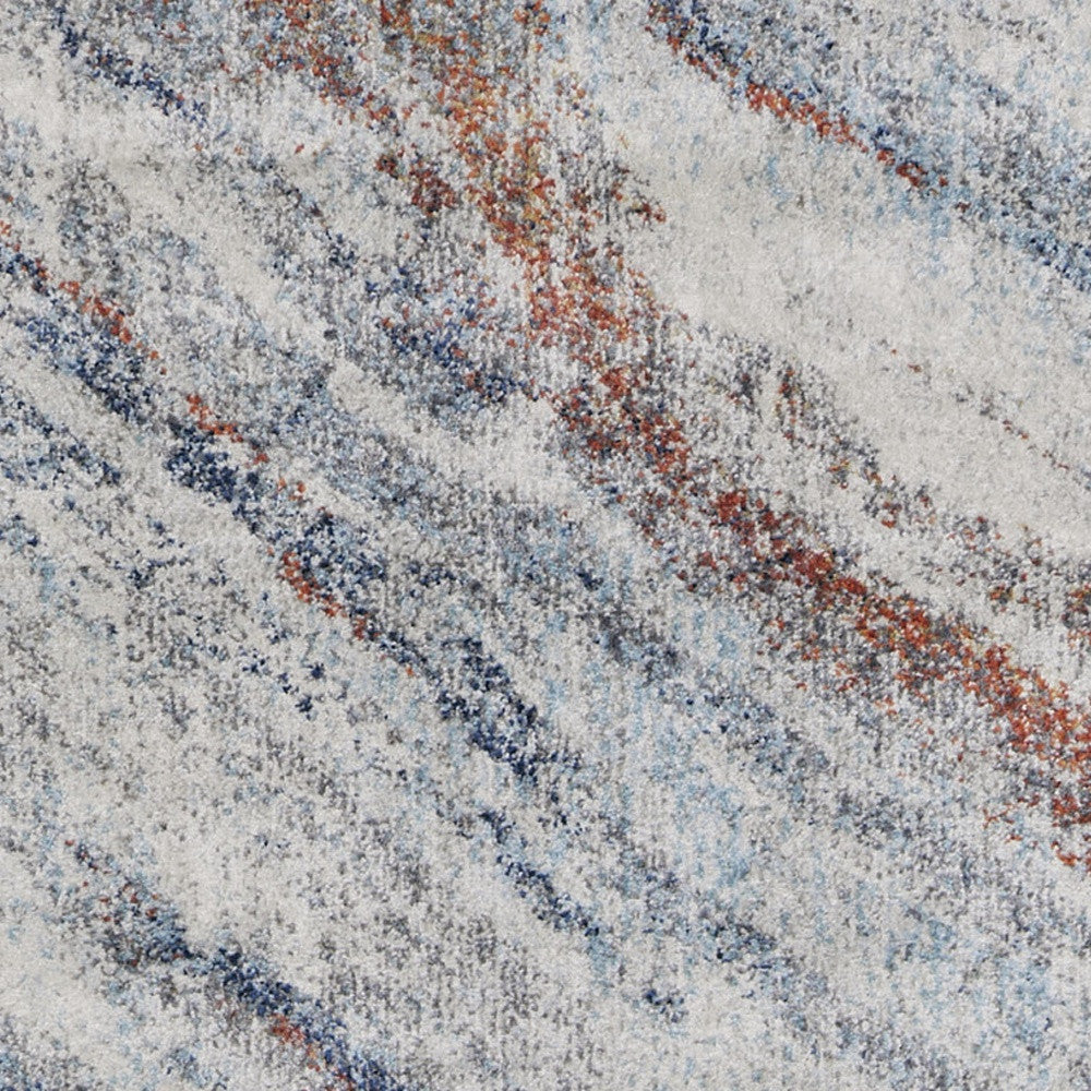 8' Ivory Blue and Orange Abstract Power Loom Runner Rug